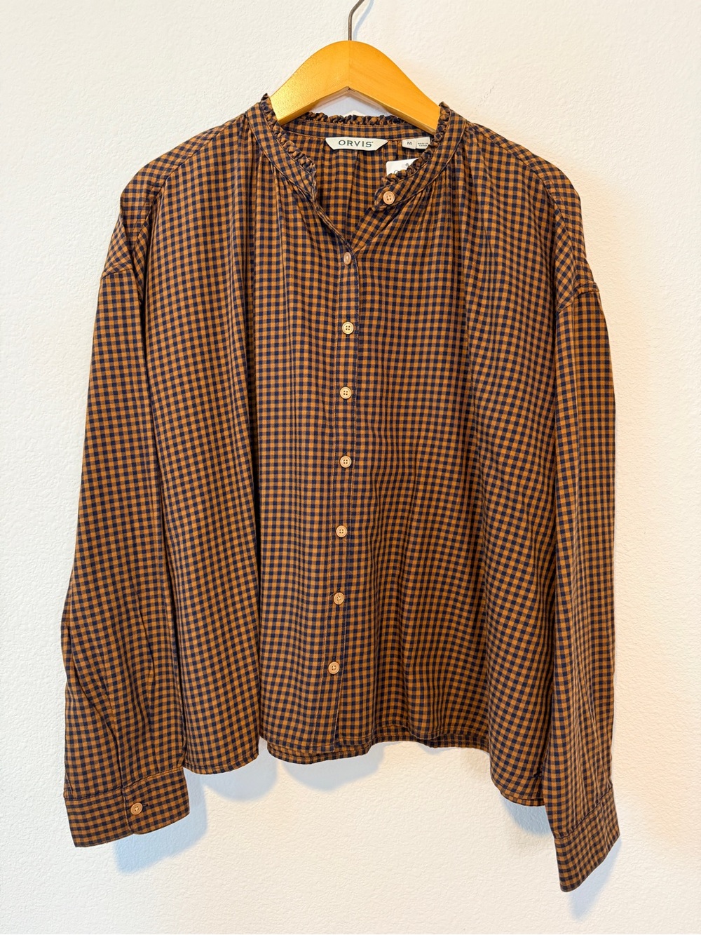 Orvis Gingham Blouse Fall Cottagecore Preppy Plaid Cotton M